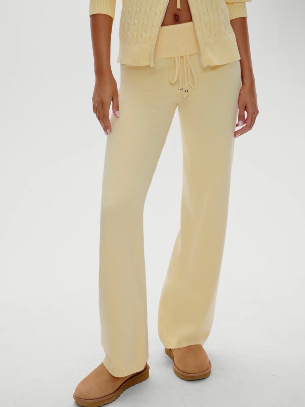 Frankie's Bikinis Dawson cloud knit vanilla sugar Knit Drawstring Wide-Leg Pants